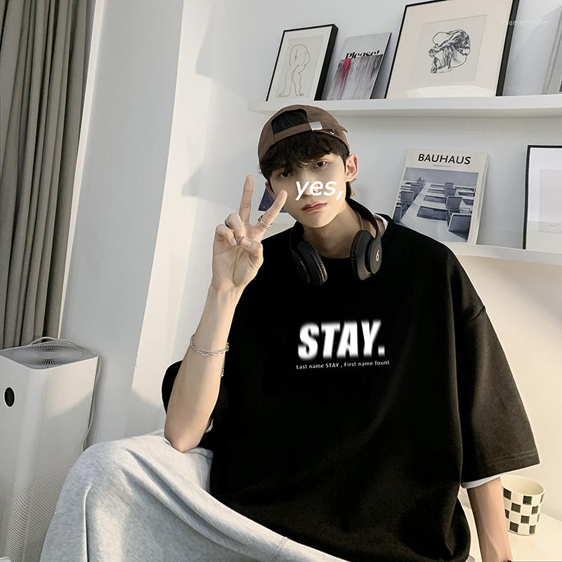 

Men's T Shirts M5183 Letter Print Short-sleeved T-shirt Men's Summer Thin Cotton Half-sleeve Top, Blue