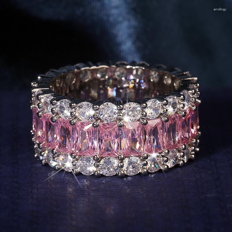 

Cluster Rings Premium Round Rectangular Pink Diamond Couple Ring For Women Geometric Silver-Plated Engagement Wedding Bridal Gift Jewelry