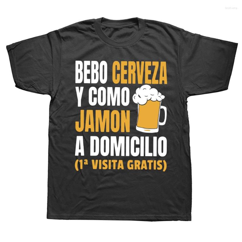 

Men's T Shirts I Drink Beer And Eat Jamon Shirt Humor Spanish Saying Funny Gift Men Women T-shirts High Quality Cotton Unisex Casual Tee, Gray