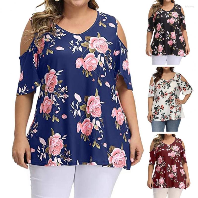 

Women's Blouses Women Shirt Retro Print O-Neck Loose Pullover Sweat Absorbing Daily Wear Blouse Summer Cool Shoulder Tops Clothes, Red