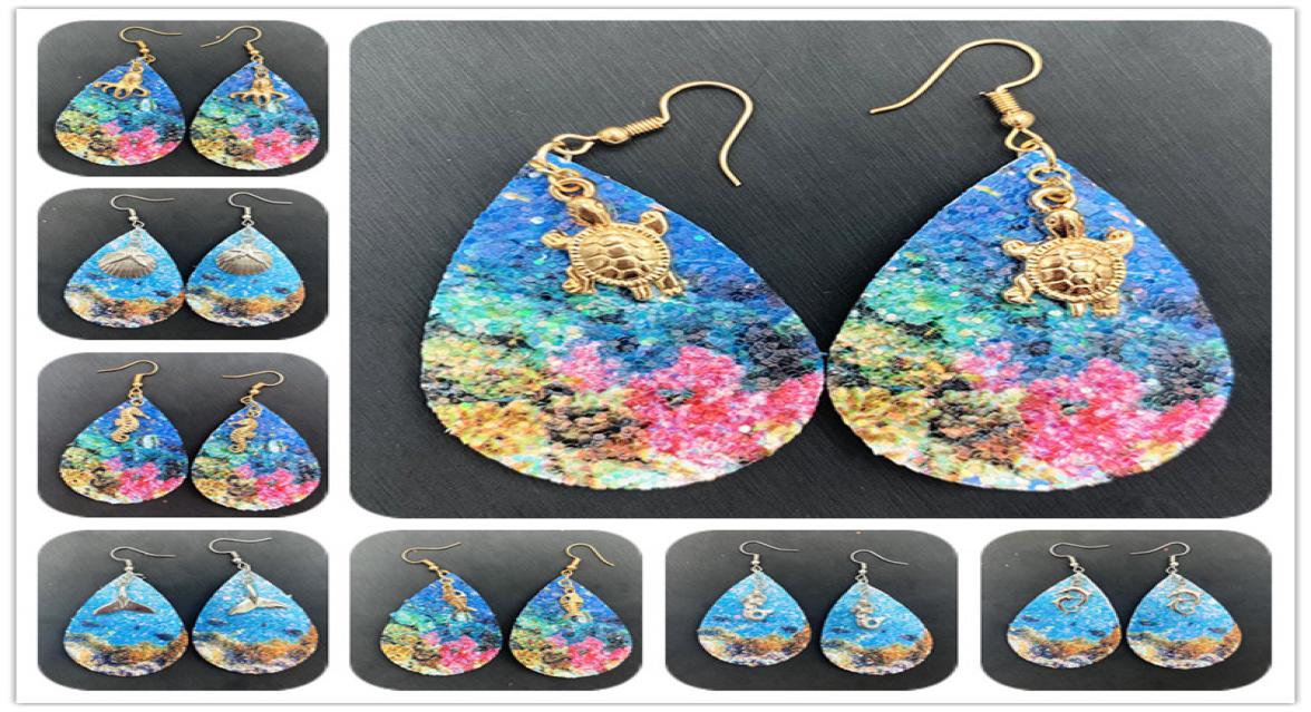 

Fashion Bohemia Sea World Leather Earring Colorful Fish Turtle Handmade Cute Cartoon Dolphin Animal Earrings Party Jewelry4587020