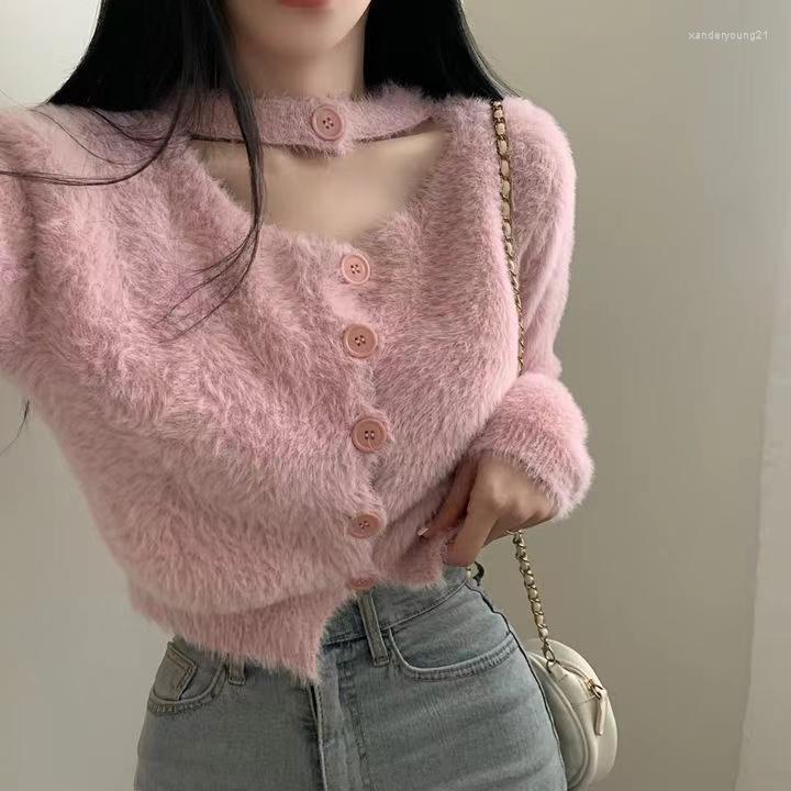 

Women's Knits Sweet Women Cardigan Jackets Pull Femme Japanese Fashion Tunic Long Sleeve Sueter 2023 Roap Mujer Knit Sweater Y2k Tops, Pink