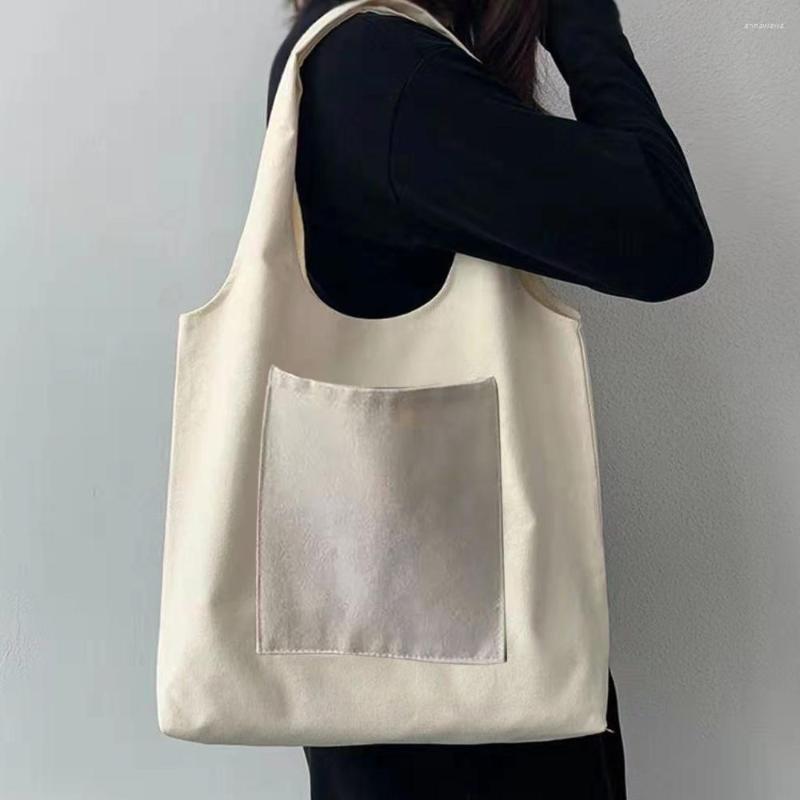 

Shopping Bags 2023 Casual Large Capacity Shoulder Shopper Canvas Fashion Harajuku Women Handbag Foldable Solid Color Elegant Eco Tote Bag, Nature