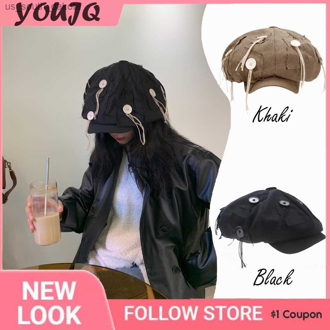 

Y2K Black Women Fashion Vintage Oversize Berets Hats for Women Street Style Beret Cap Women Flat Button Hat Newspaper Caps Gorra L230523, Khaki