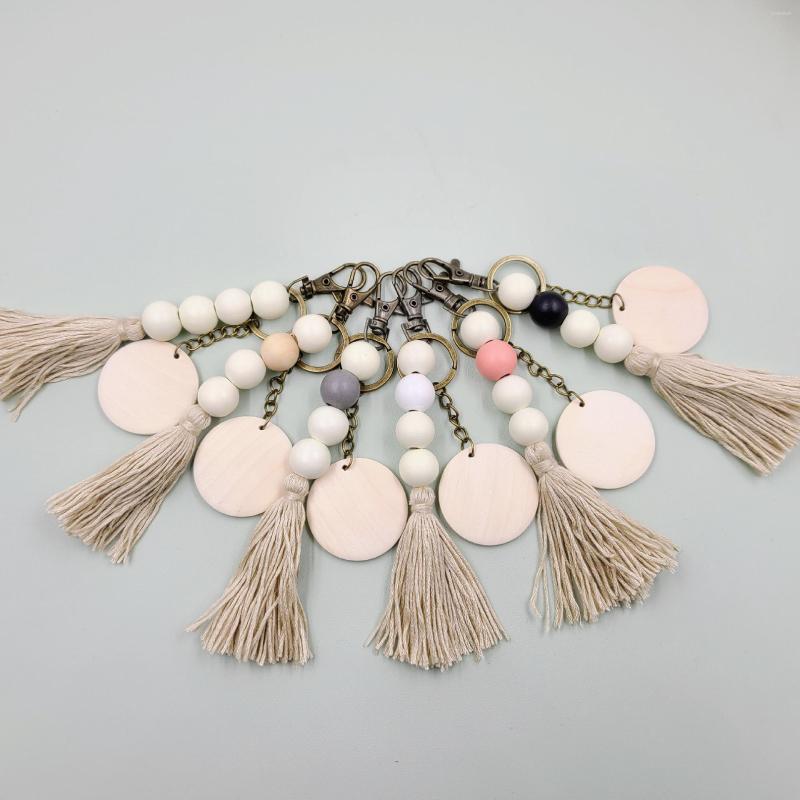 

Keychains Multicolor Handmade Wood Beads Tassel Keychain Bohemian Key Ring Boho Handbag Accessories Holder Jewelry Gifts