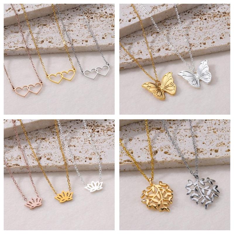 

Chains Stainless Steel Necklace For Women Love Butterfly Pendant Choker Chain Hollow Out Kpop Summer Jewelry Gifts Bijou