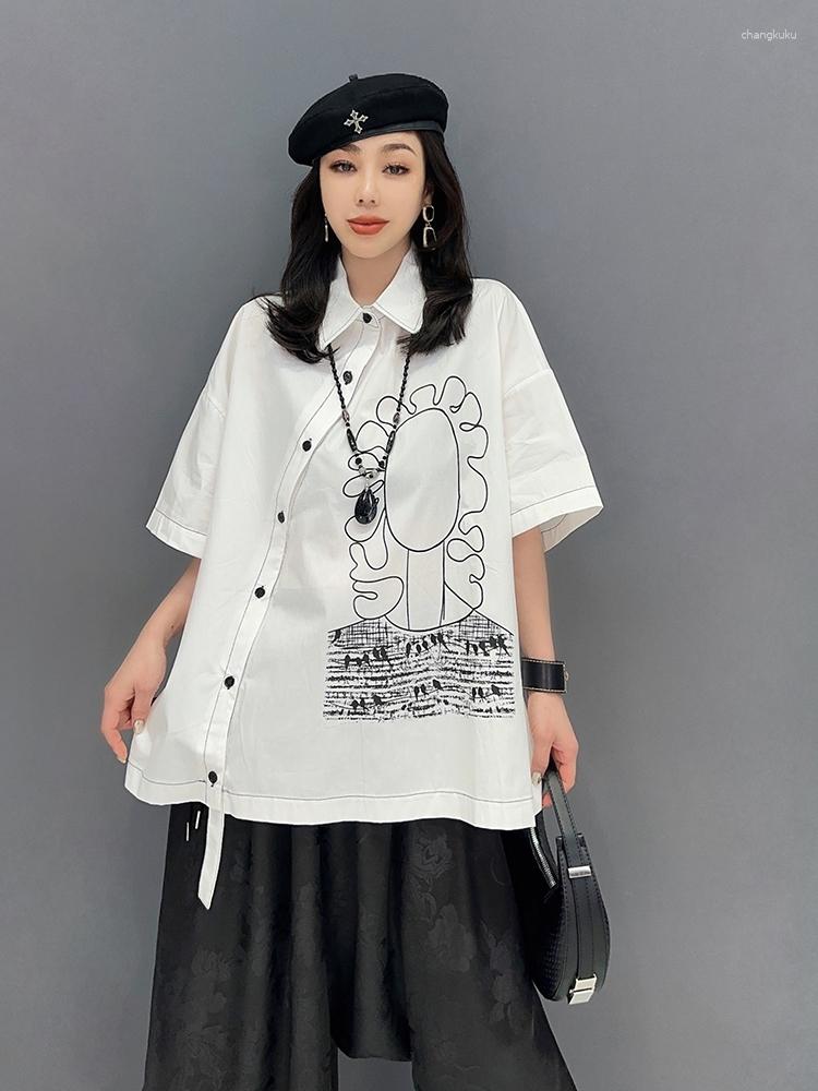 

Women's T Shirts URIOR 2023 Summer Shirt White And Black Fashion POLO Collar Print Casual Women T-shirt Personalized Trendy Girl Top