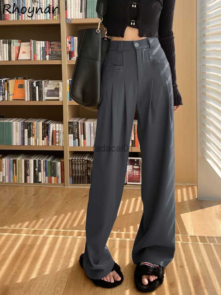 

Casual Pants Women S4XL Loose Fashion Full Length Allmatch High Waist Chic Korean Style Spring Streetwear Female Straight Ins L230621, Gray longer