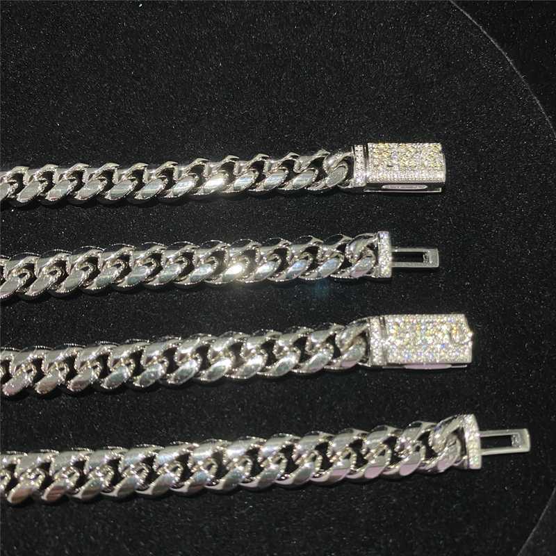 

Full Iced Out Moissanite Diamond Box Clasp Hip Hop Necklace Fashion Fine Jewelry Bracelet Sterling Silver Cuban Link Chain