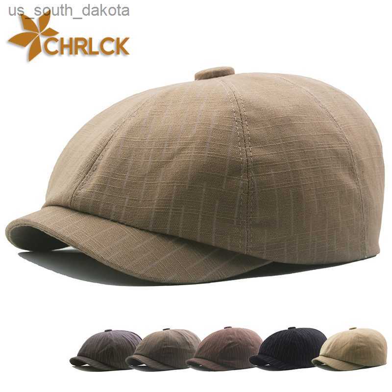 

CHRLCK Vintage Striped Berets Men's Autumn Fashion Newsboy Caps Male Artist Flat Visor Peaked Hat Men Spring Casual Boina Gorras L230523, Black