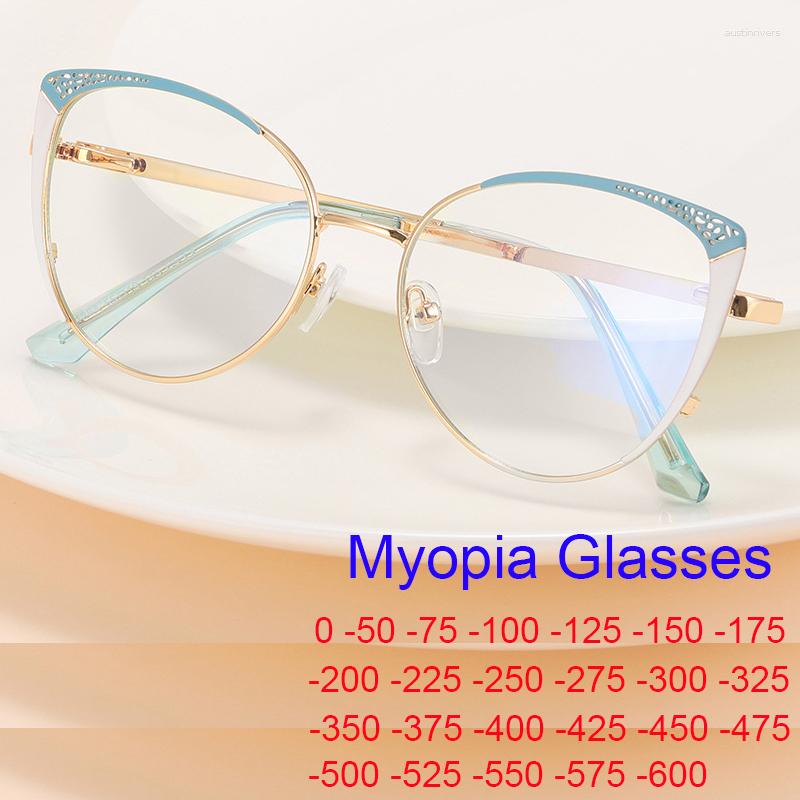 

Sunglasses Fashion Vintage Anti Blue Light Glasses Women Metal Small Frame Computer Myopia Simplicity Ultra Prescription -2.5