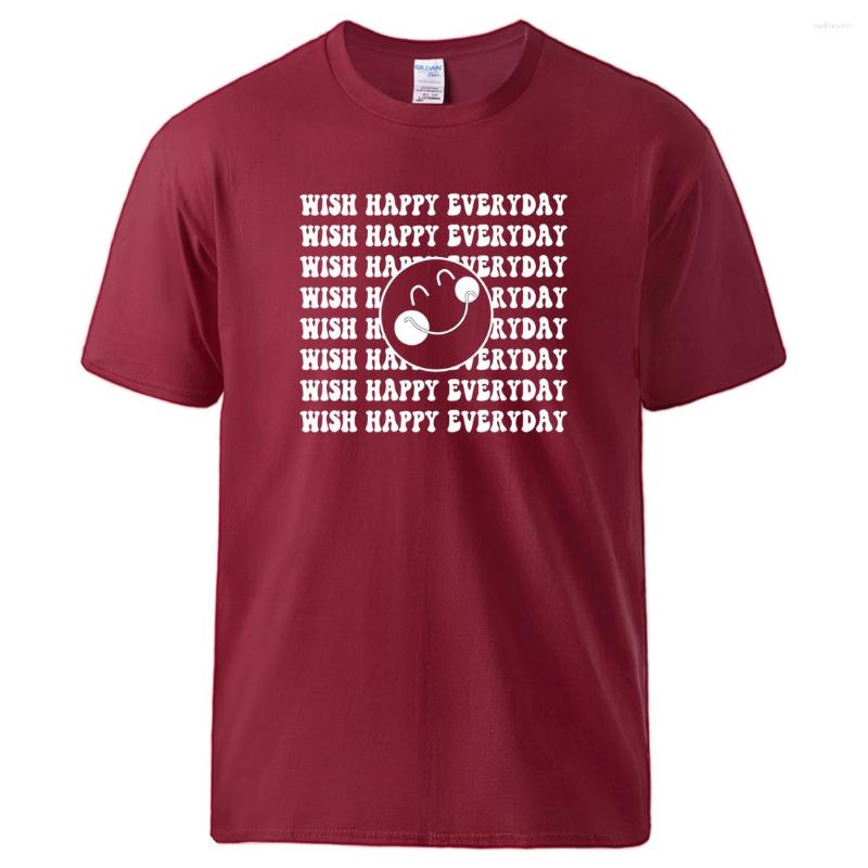 

Men' T Shirts Wish Happy Everyday And Keep Smile Printing T-Shirts Men Sport Fashion Tee Shirt Soft Cotton Clothes Casual All Match Tshirts, Blue