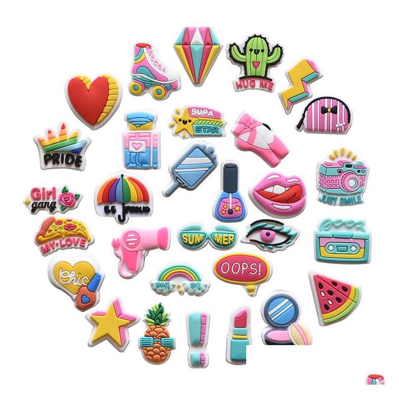

Shoe Parts Accessories Rainbow Pvc Clog Charms Colorf Style Buckle Soft Rubber Drop Delivery Ot1V0
