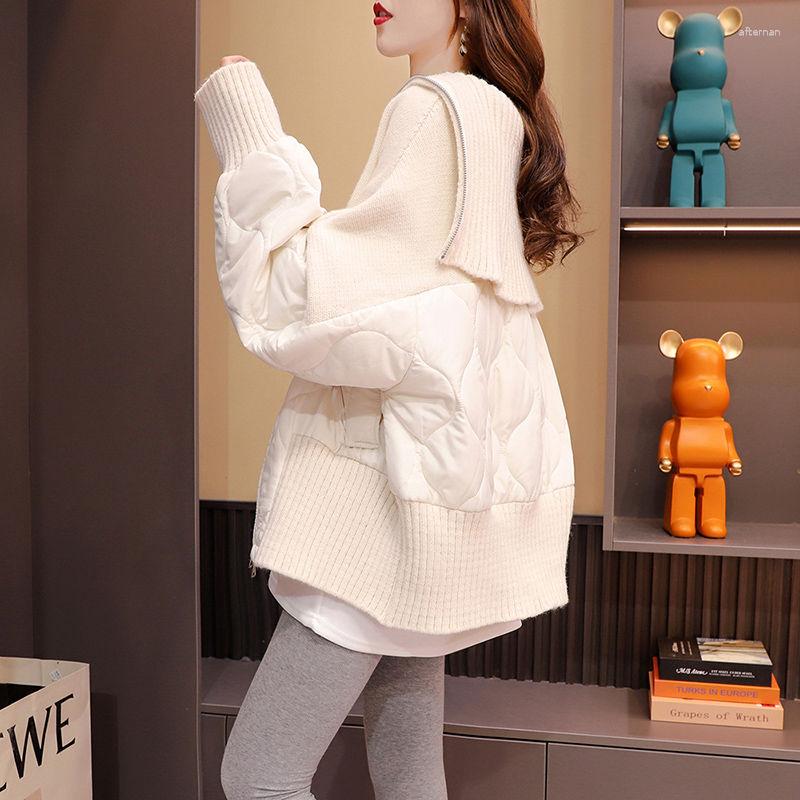 

Women's Trench Coats Design Sense Splicing Cotton Sweater For Women 2023 Autumn And Winter Korean Lazy Style Long Sleeve Solid Short Knitted, Beige
