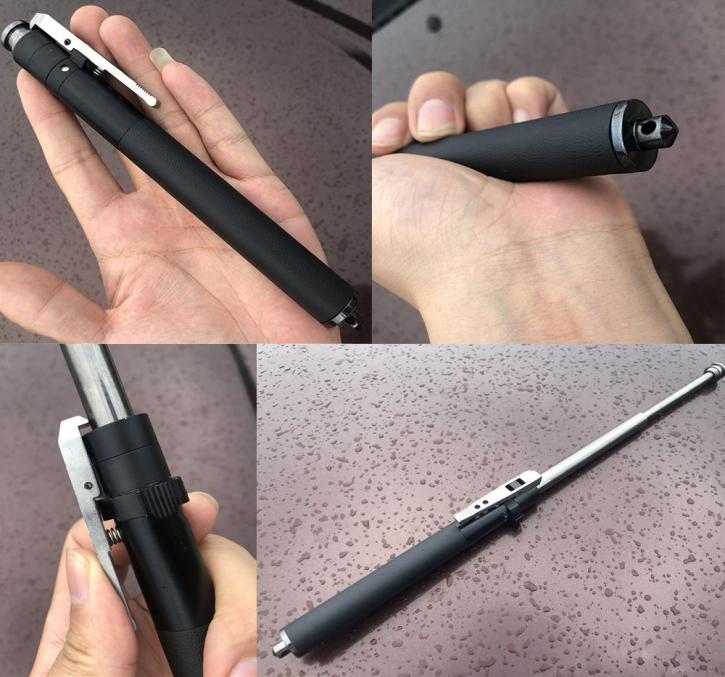 

Automatic spring black pen portable threesection telescopic stick men and women selfdefense stick telescopic car selfdefense cr8264810