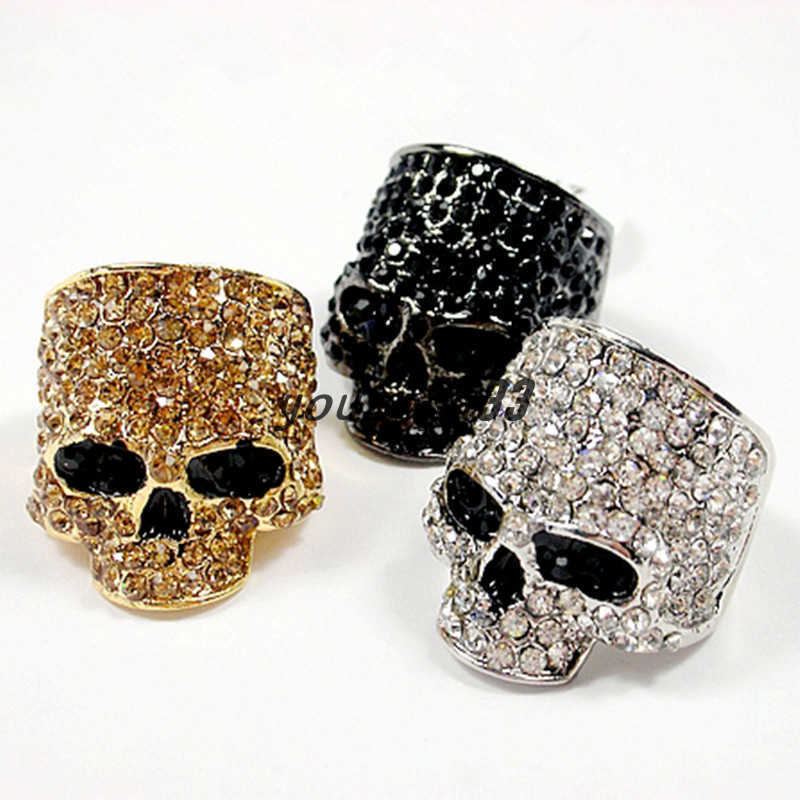 

Brand Skull Rings For Men Rock Punk Unisex Crystal Black/Gold Color Biker Ring Male Fashion Skull Jewelry Wholesale