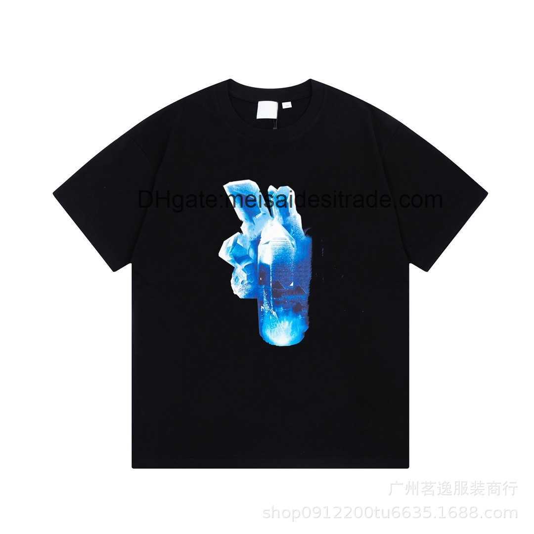 

AAAAA Designer Luxury T-shirt Bur Brand The correct version BU home crystal digital connection logo printed T-shirt High Street Versatile Couple Fashion, Black