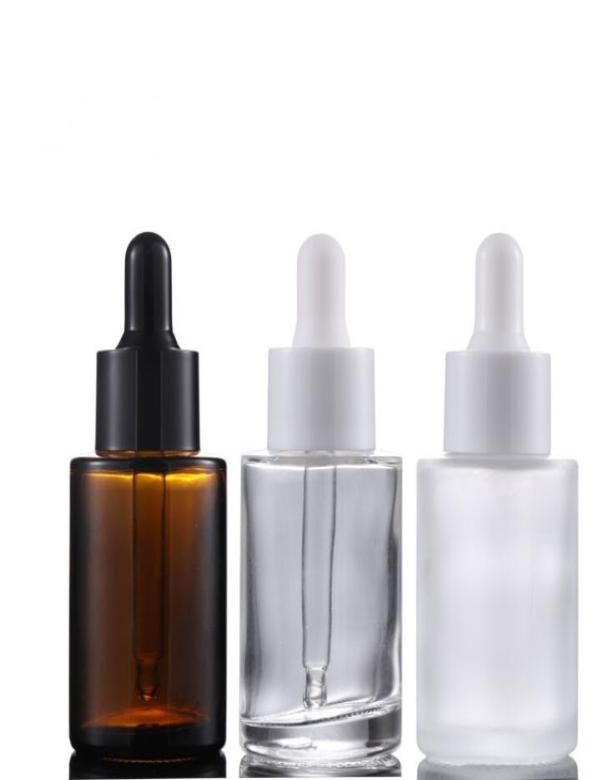 

30ml Flat Shoulder Frosted Clear Amber Glass Round Essential Oil Serum Bottle With Glass Dropper for cosmetics essence LX17684149783