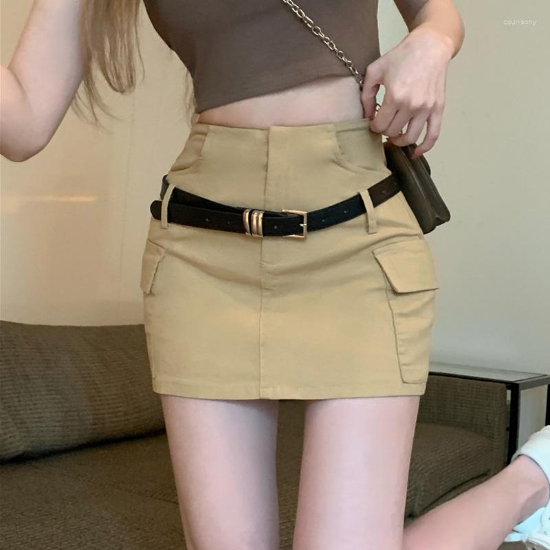 

Skirts OHRYIYIE Khaki Black Slim Mini Skirt Women 2023 Summer Sexy High Waist Short A-Line Female Fashion Tight Hip Wrap