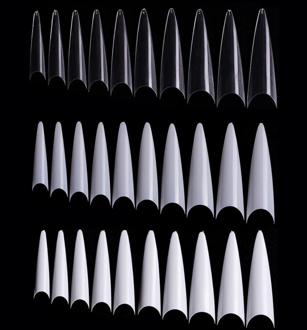 

600pcspack Stiletto Sharp Nail Tips French Acrylic False ClearNatural Pointy Fake Tip UV Gel Manicure Nails Art Tool3134175, Black