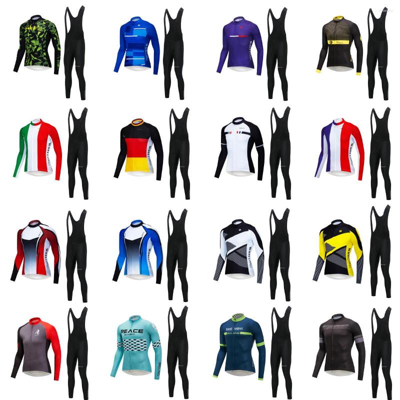 

Racing Sets Wulibike Cycling Jersry Suit For Men's Spring And Autumn Quick-Dry Long Sleeve Bicycle Clothes Bib Pants Set, Gold