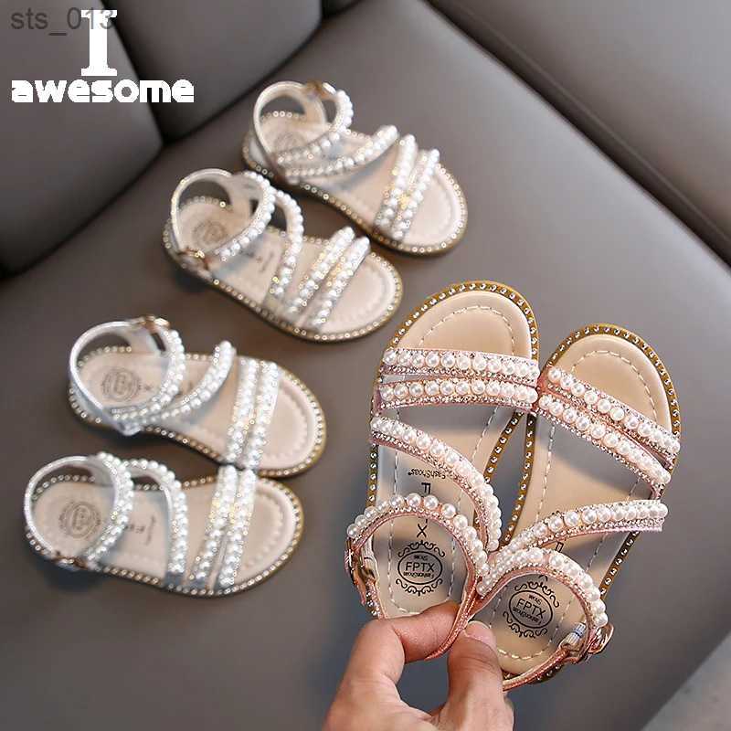 

Girls Sandals Rhinestone Pearl Sandal Summer Shoes Kids Designer Shoes Childrens Sandals Open Toe Soft Shoes 2021 Luxury Brand L230518, Gold
