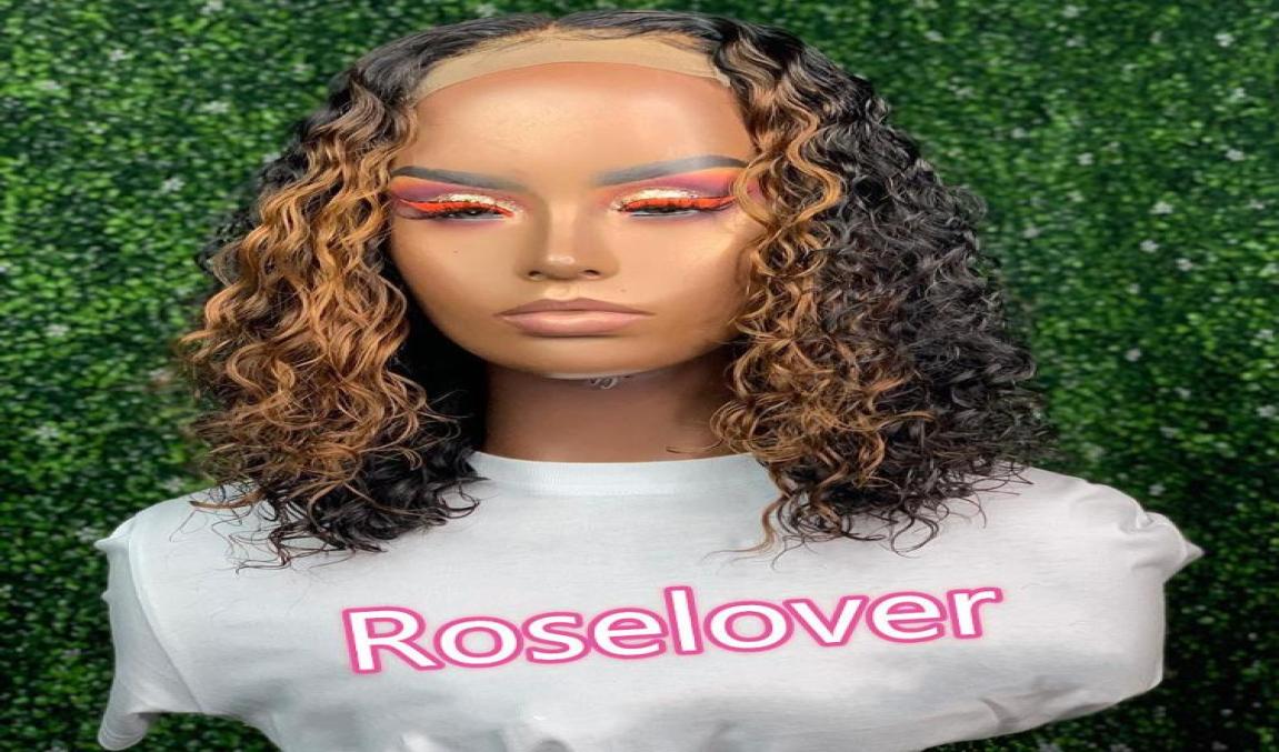 

Roselover Human Hair Wigs 180 Ombre Highlight Honey Blonde Colored Brazilian Remy Hair PrePlucked 4X4 Lace Closure Wig7624377, Mix color