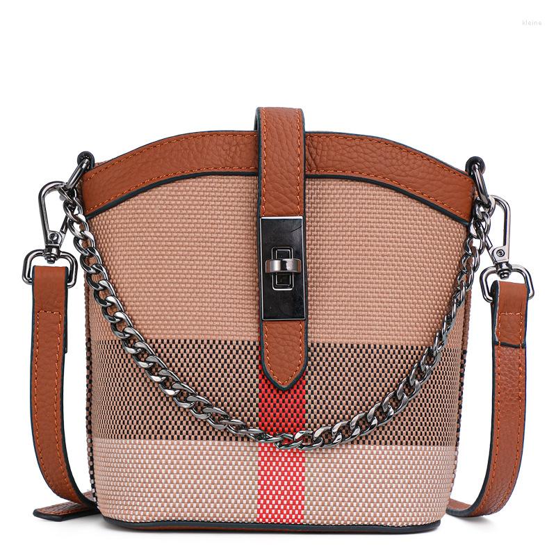 

Evening Bags KUROYABU Multi-function Personality Plaid Bucket Bag Euramerican Fashion Phone Large Capacity Crossbody Leather, Caramel colour