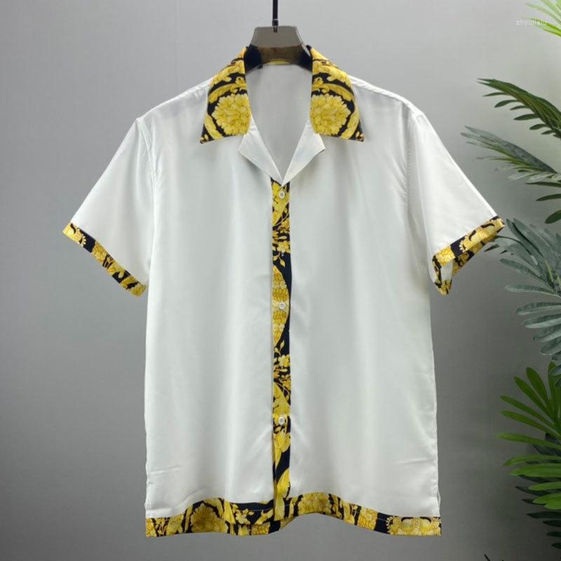 

Men's Casual Shirts Gold Baroque Pattern Print Men Hawaiian Streetwear Beach Shirt 2023 Spring Hip Hop Tropical Holiday Tops, Picture