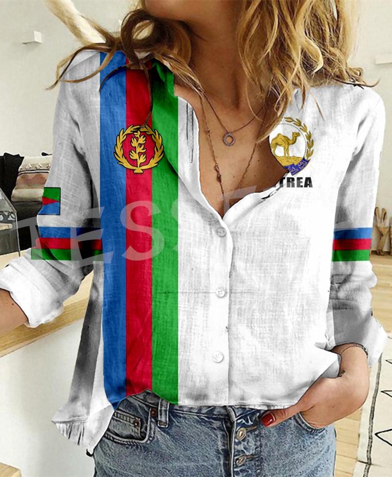 

Women' Blouses Africa County Eritrea Flag Lion Tattoo Retro Vintage Streetwear 3DPrint Harajuku Women Casual Button-Down Shirts Long, Women shirts