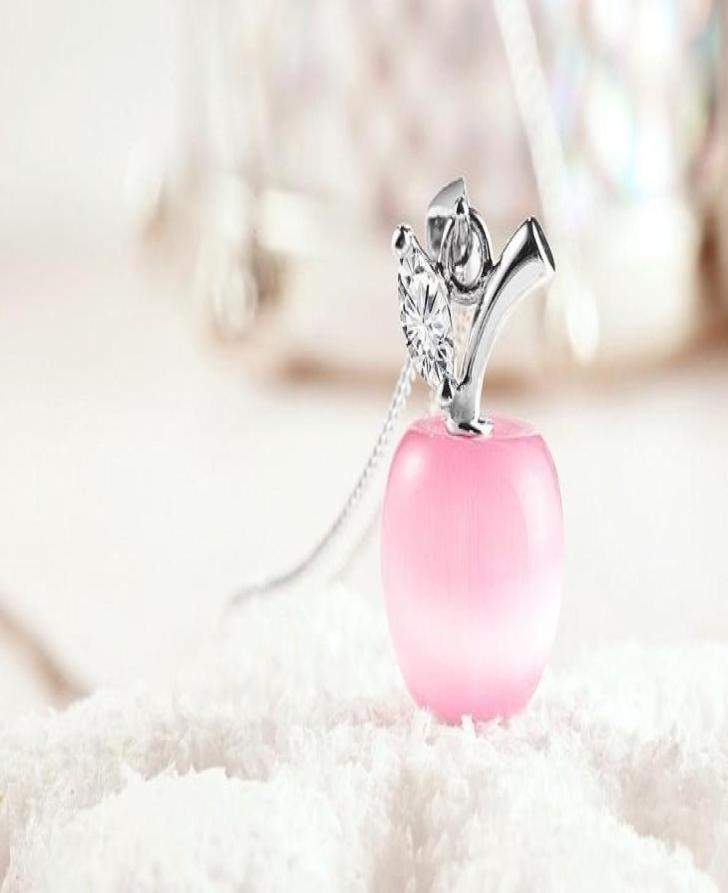 

Newest Women Crystal Necklace Jewelry Fashion 925 sterling silver chain Crystal apple opal Pendant necklaces Jewelry 2 Colors2982554