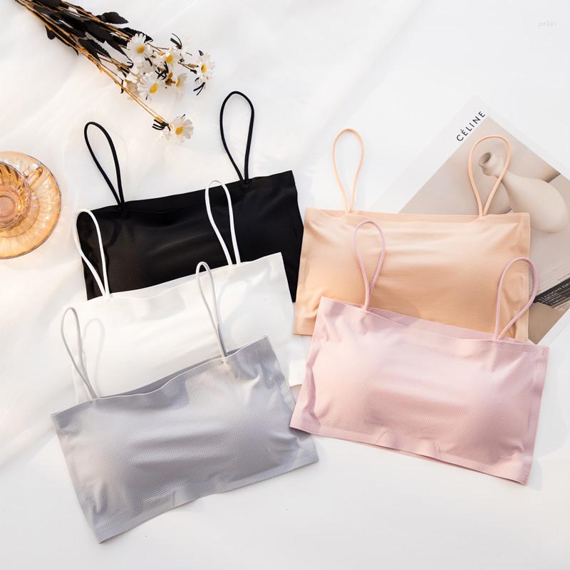 

Camisoles & Tanks Summer Sexy Bras For Women Top 2023 Ice Silk Seamless Lingerie Push Up Bra Fashion Word Sling Bralette Tank Crop, 1 pc average