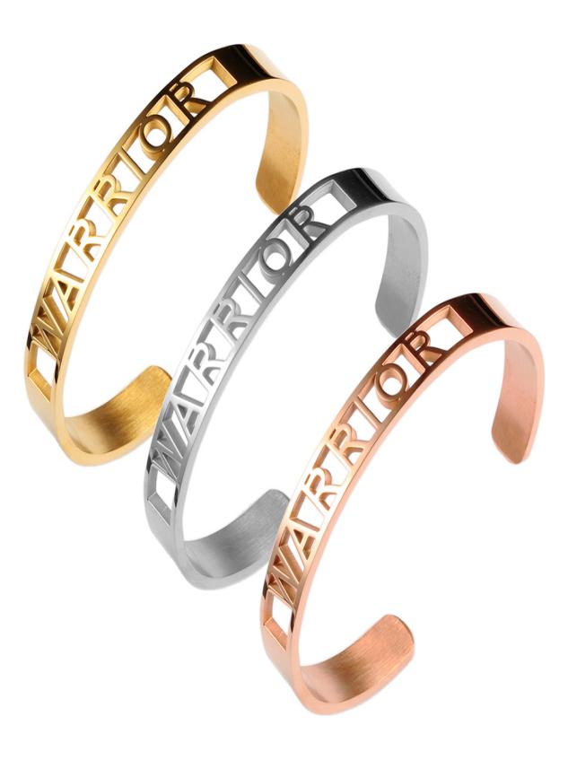 

8mm Women Stainless Steel Bangle Bracelet WARRIOR Inspirational Engraved Mantra Bracelets Silver Gold Rose Gold5700057