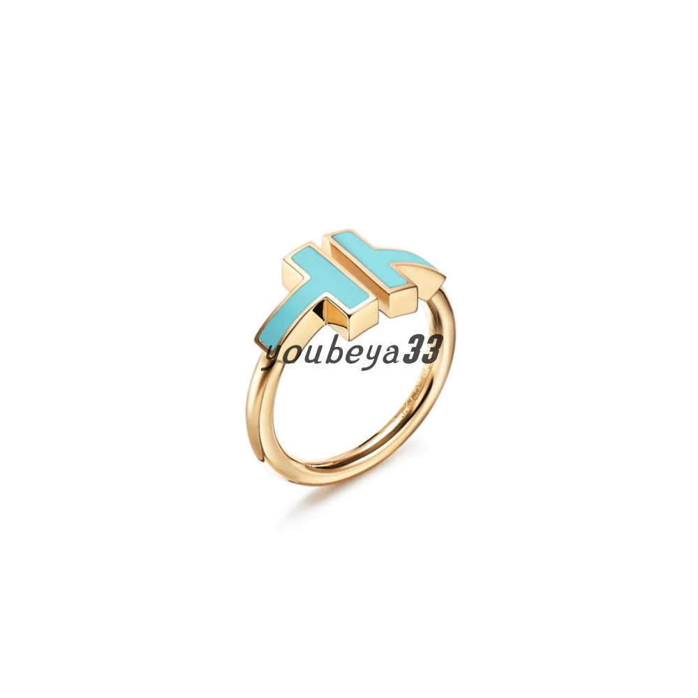 

Multi style T open gold ring crystal diamonds brand ring mother of pearl ring mens womens unisex wedding rings for couples Valentines Day gift