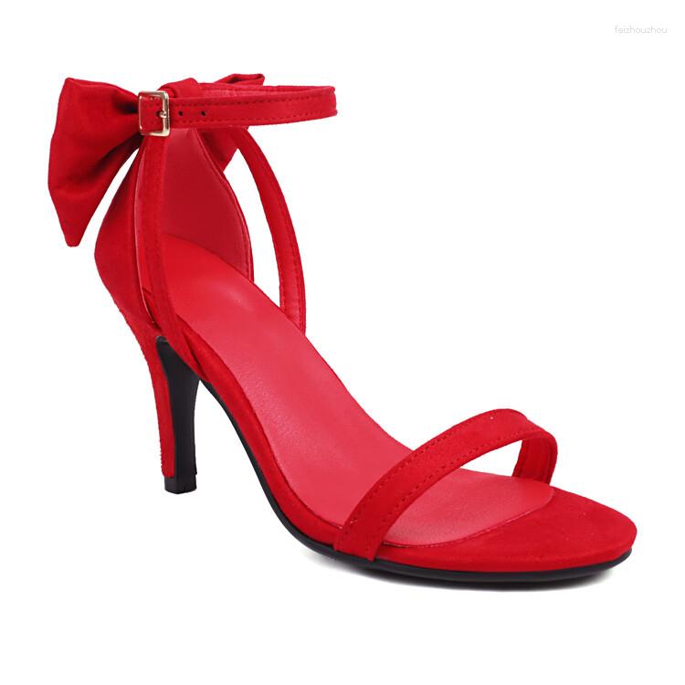 

Sandals Big Size Oversize Large Thin Heel Fashion With Heels Simple And Elegant Comfortable Trend Bowknot, Rosy red