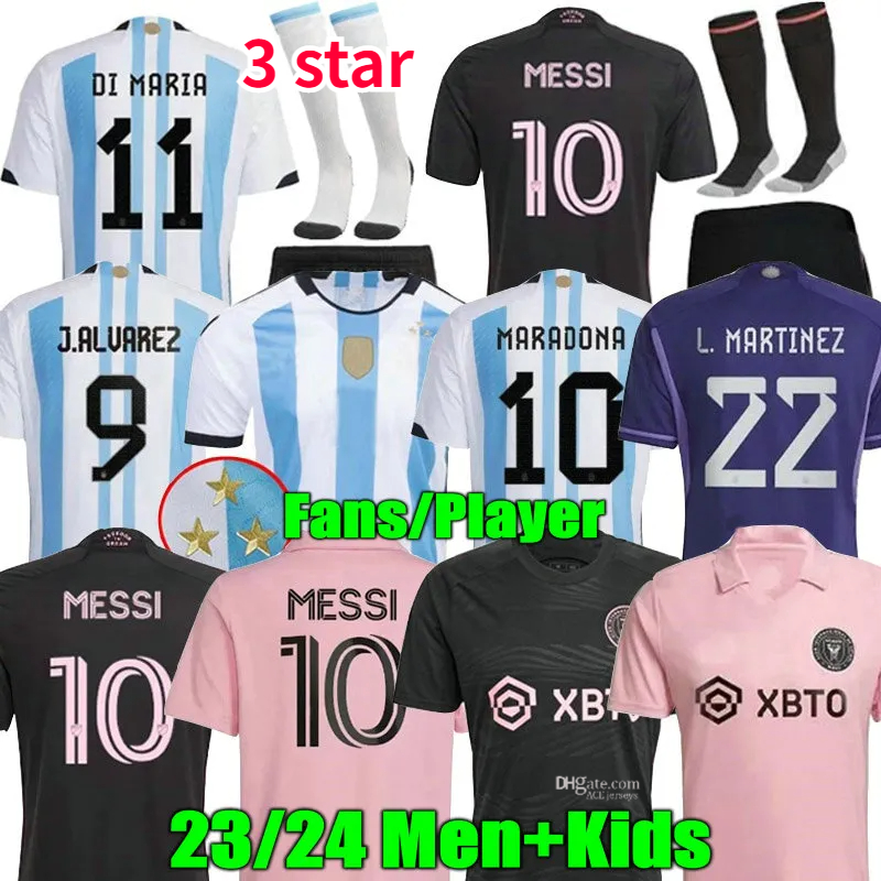

Argentina 3 star soccer Jerseys final Fan player 2023 2024 ENZO MARTINEZ ALVAREZ DI MARIA MESSI kids kit Men football shirt TAGLIAFICO MARADONA Inter Miami, 22 23 home kids