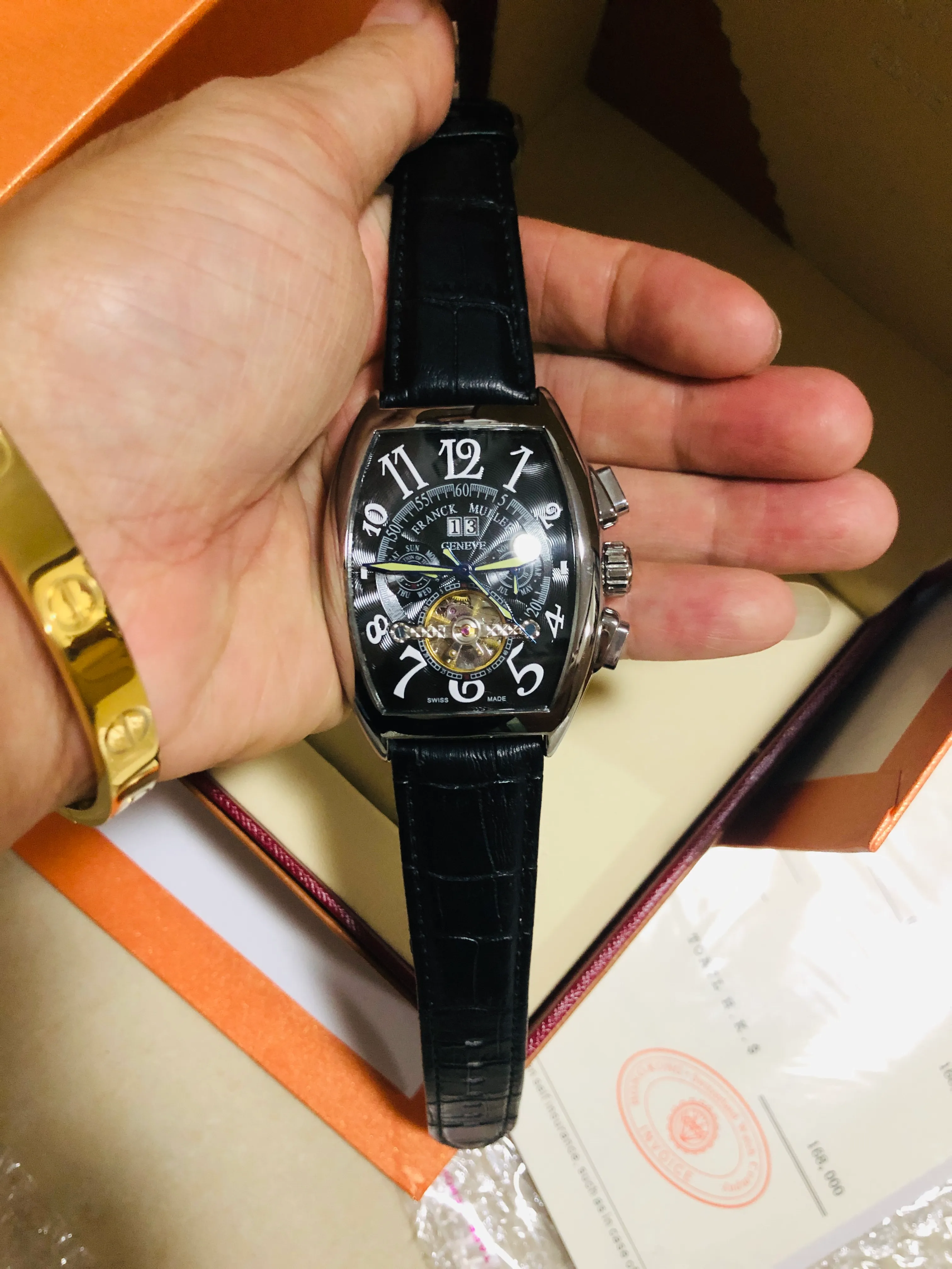 

Geneva luxury leather band tourbillon mechanical men watch dropshipping day date skeleton automatic men watches gifts FRANCK MULLER exquisite BLACK famous Mark