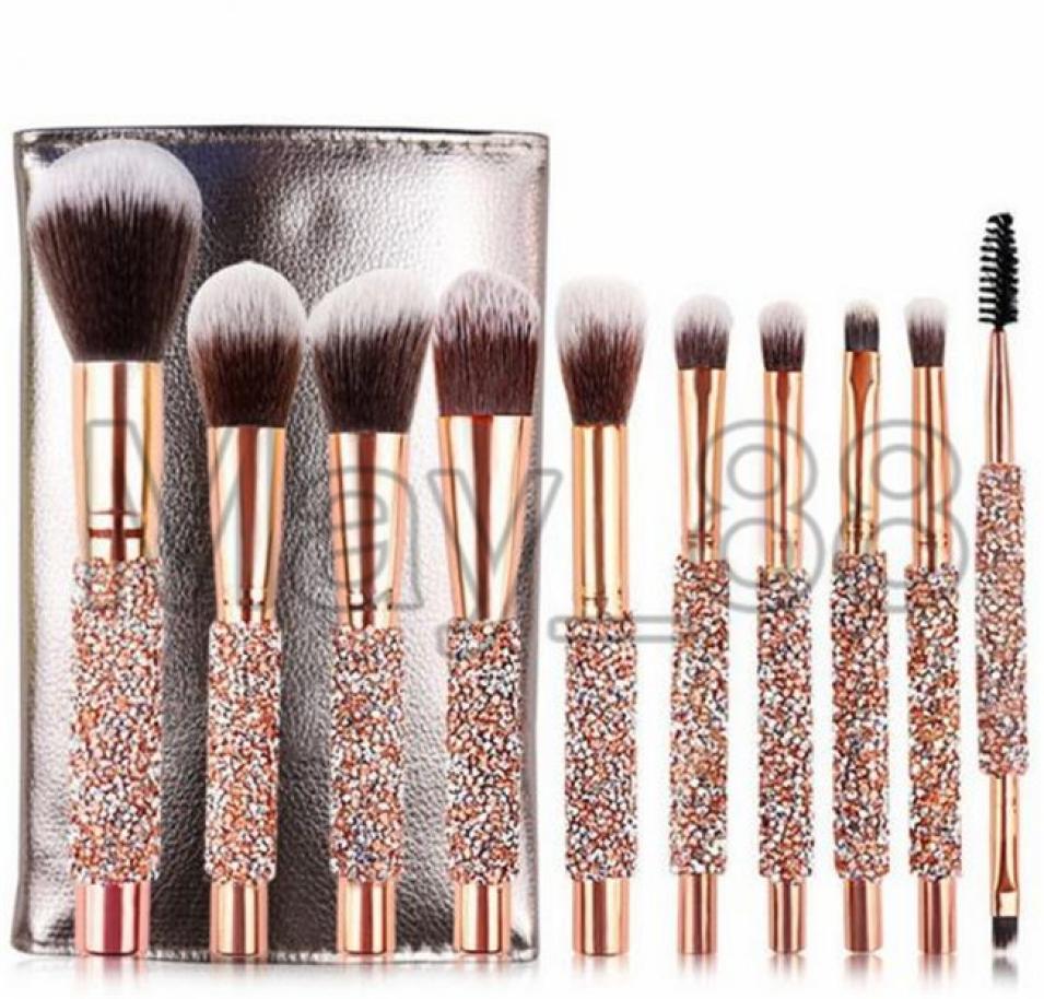 

Makeup Brushes 10pcs wooden handle diamond inlaid Cosmetic Brush Set Diamond wrapped crystal set brush beauty tool8161554