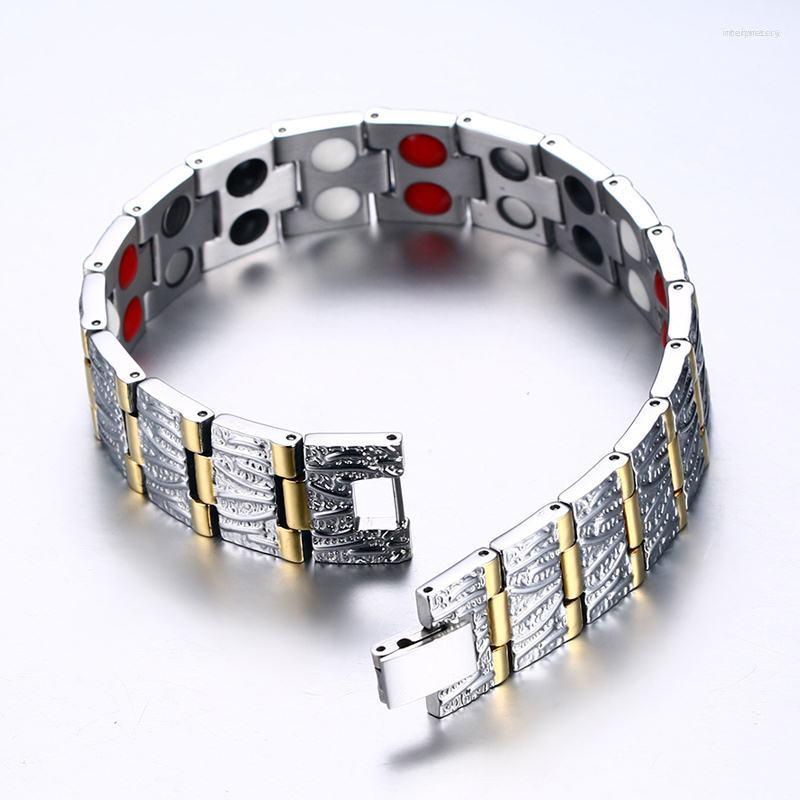 

Link Bracelets Titanium Magnetic Bracelet Mens 15mm Wrist Band Energy Male Germanium Gold Chain Men