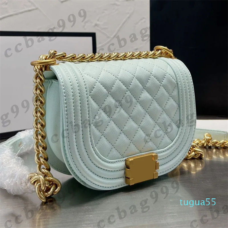 

Womens Saddle Postman Boy Bags Caviar Leather Diamond Quilted Metal Hardware Chain Crossbody Mini Wallets Designer Luxuries Handbags Purse Six Colors 20CM, Box