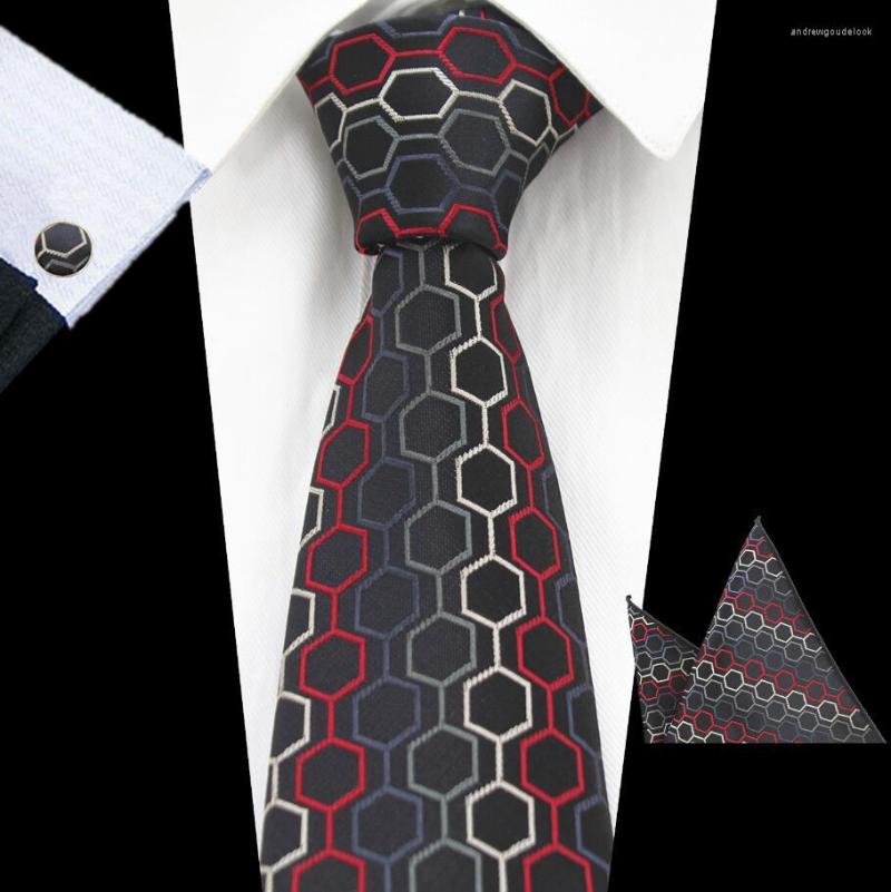 

Bow Ties Ricnais Fashion 8cm Tie Set Red Gold Dot Plaid Pocket Square Cufflinks Necktie Sets For Mens Business Wedding Handkerchief
