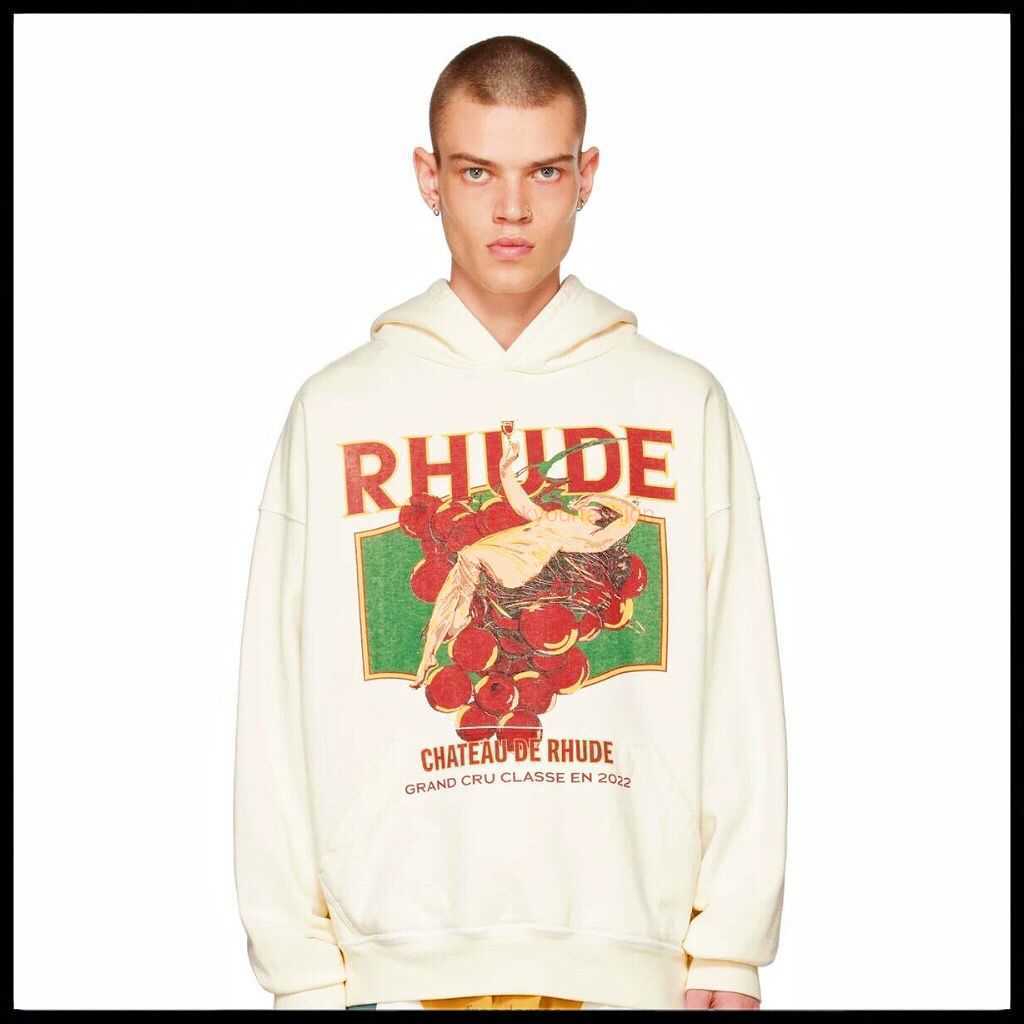 

Designer Clothing Mens Sweatshirts Hoodies 22ss Autumnwinter New American Fashion Brand Loose Sweater Ins Minimalist Print Apricot Terry Hoodie Rhude Fashion Str, Shipping fee