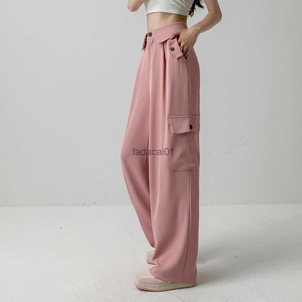 

Women' High Waisted Fashionable Casual Wide Leg Pants Vintage Pockets Long Straight Trousers Femme Chic Summer Baggy Pant L230621, Dark grey