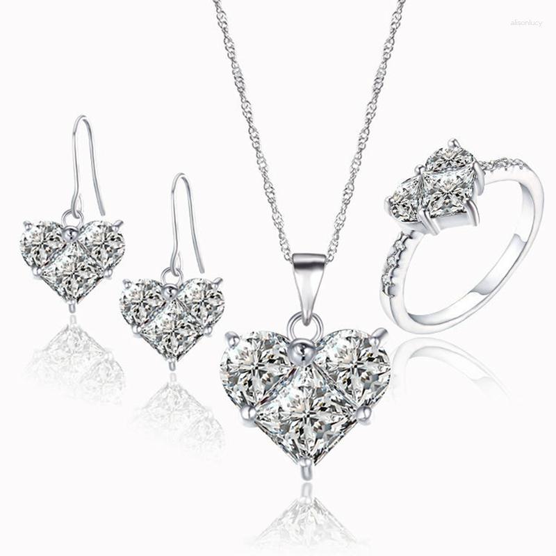 

Necklace Earrings Set Luxury Heart Crystal African Jewelry For Women Bijoux Brincos Hook Ring Pendant Wedding Accessories1S4, Picture shown