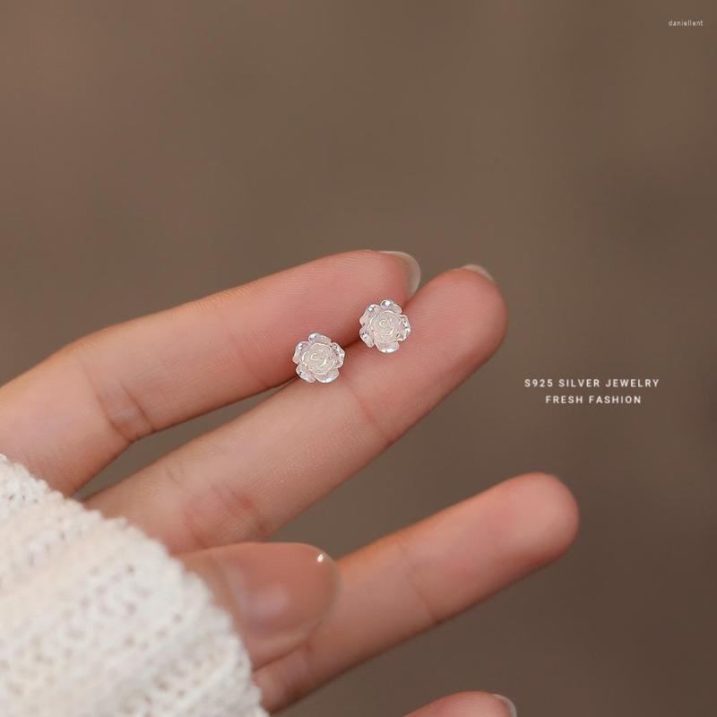 

Stud Earrings Real S925 Sterling Silver White Shell Rose Flower Trendy Elegant Simple Party Jewelry Accessories