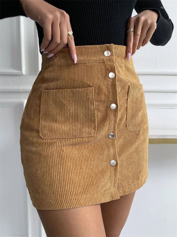 

Skirts Tossy Women' A-Line Corduroy Skirt Button Up Flare Skater Cord High Waist Short Official Ladies Black With Pockets, Khaki