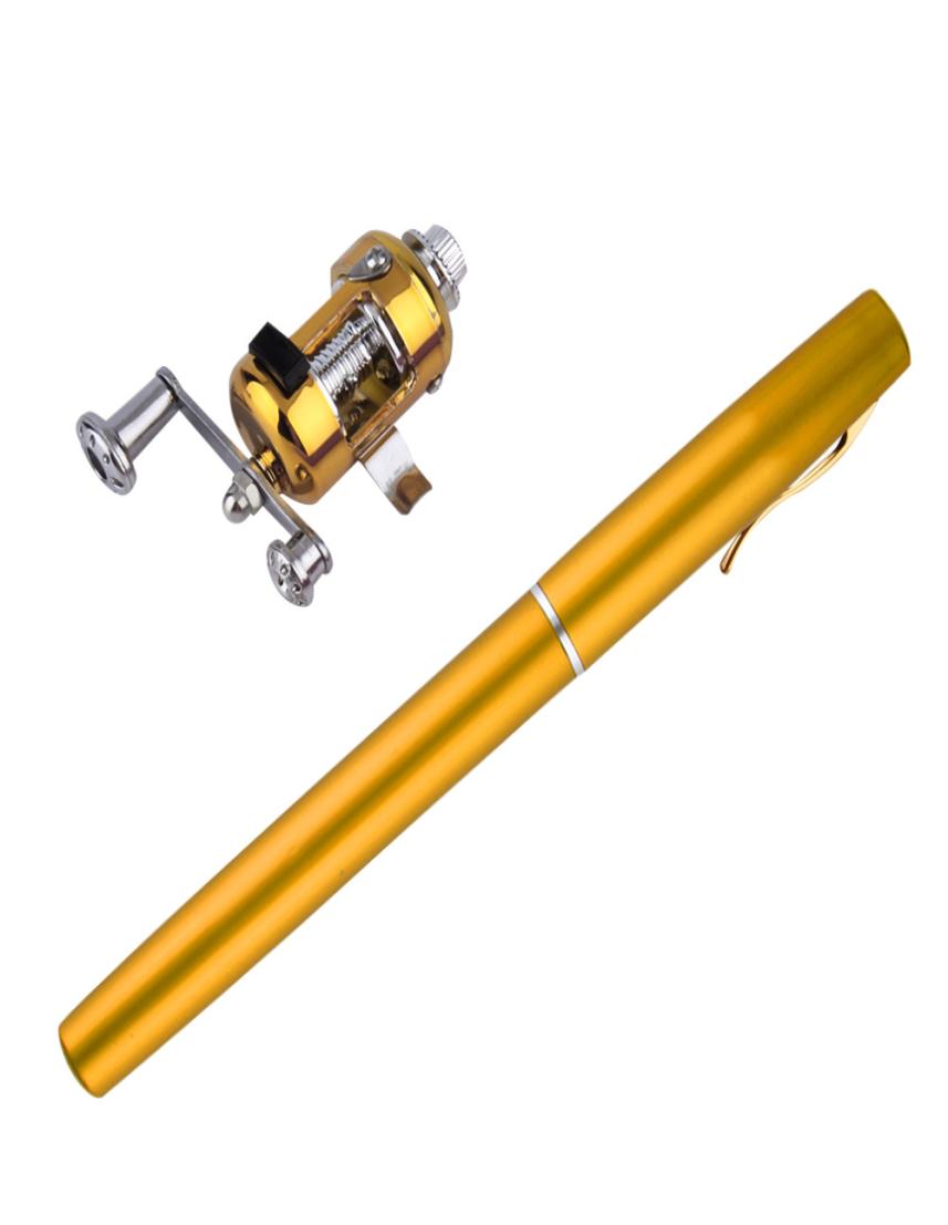 

WholePortable Pocket Mini Fishing Pole Aluminum Alloy Pen Shape Fishing Rod With Reel Wheel 6 Colors 7264925