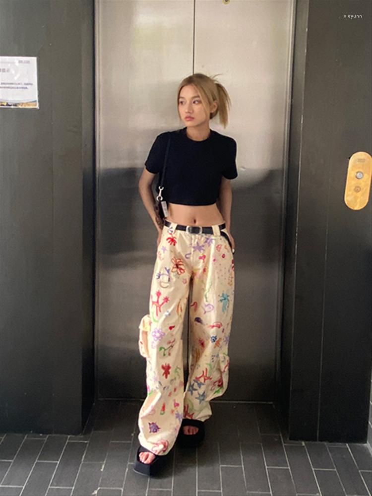 

Women's Pants Patchwork Pocket Print Trousers For Women High Waist Loose Wide Leg Female Summer 2023 Clothing Style Pantalones De Mujer, Photo color