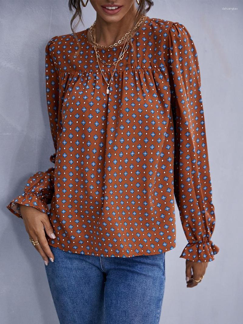 

Women' T Shirts All-Season Easy Care Crew Neck Polyester Women Butterfly Sleeve Party Long Pullovers Pullover T-Shirts Geometric Ruffles, Brown