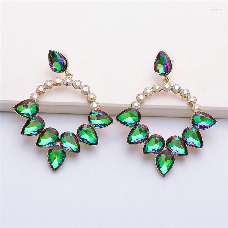 

Dangle Earrings Arrival Colorful Rhinestones Metal Long Earring Geometric Crystals Drop Jewelry Fashion Accessories For Women